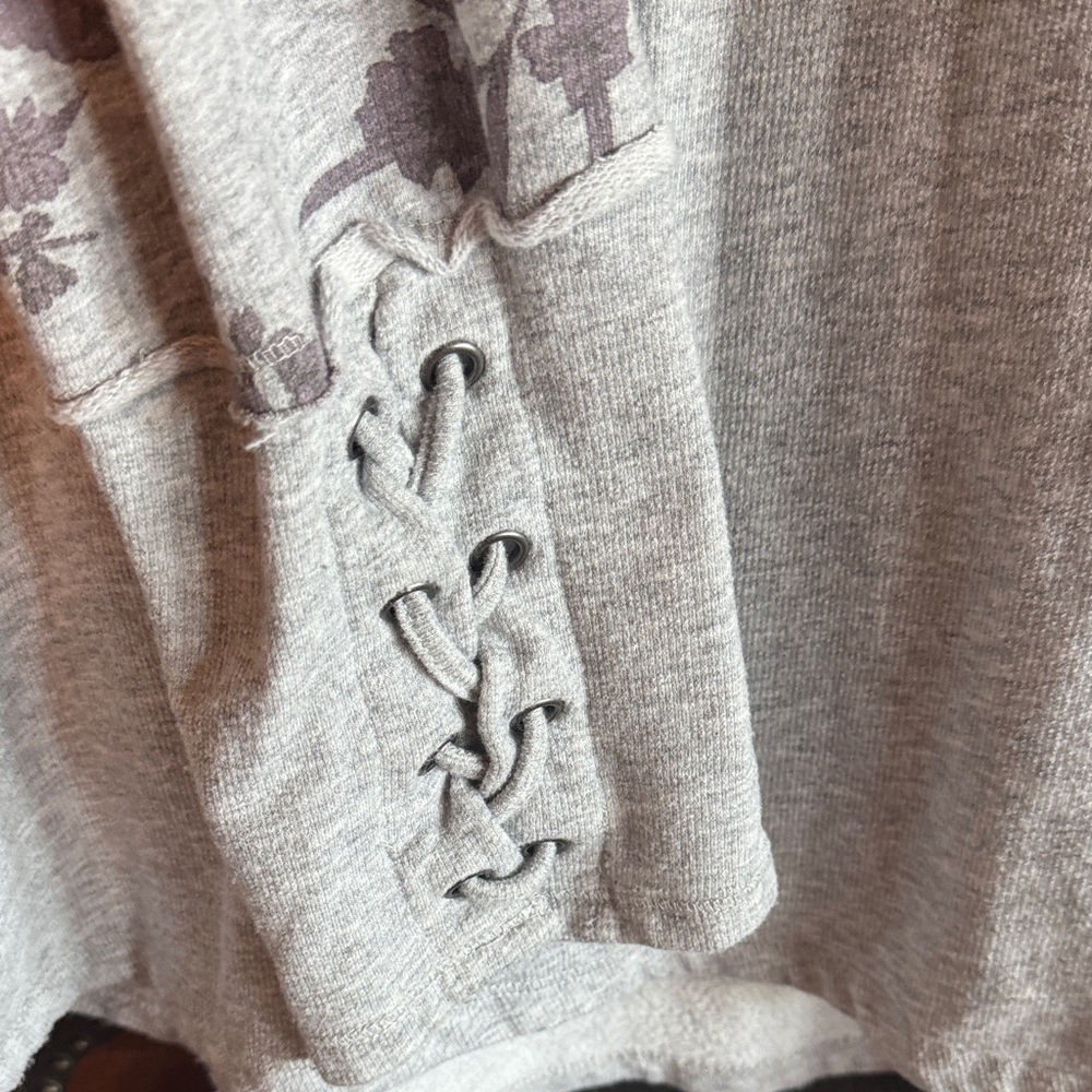Maurices Light Gray Floral Lace-Up Hoodie - Picture 3 of 4